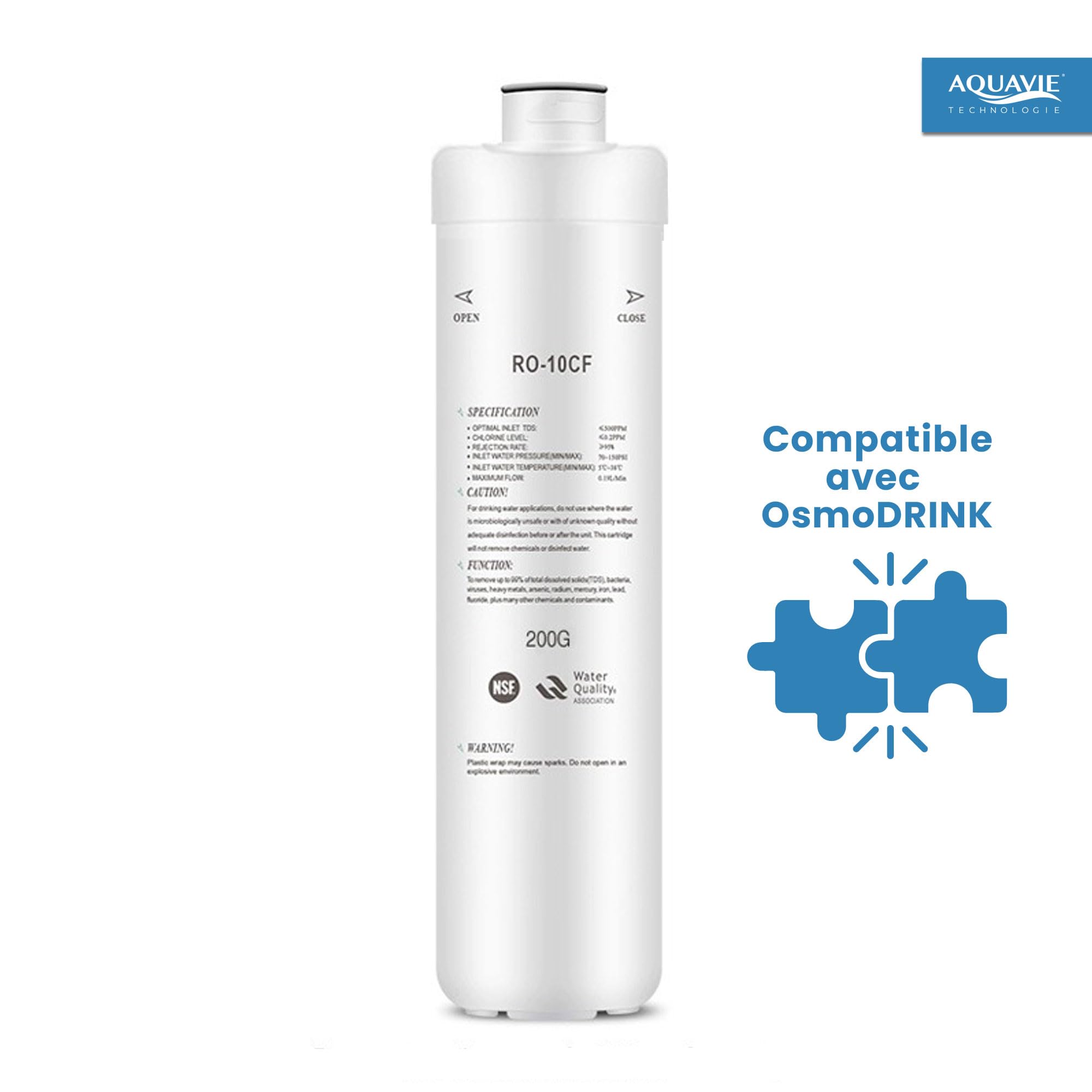 B0DH558Y3H– Aquavie Technologie - Membrane de Rechange pour Système d'Osmose Inverse (RO-10CF-200G) - 750L/Jour - Compatible avec OsmoDRINK