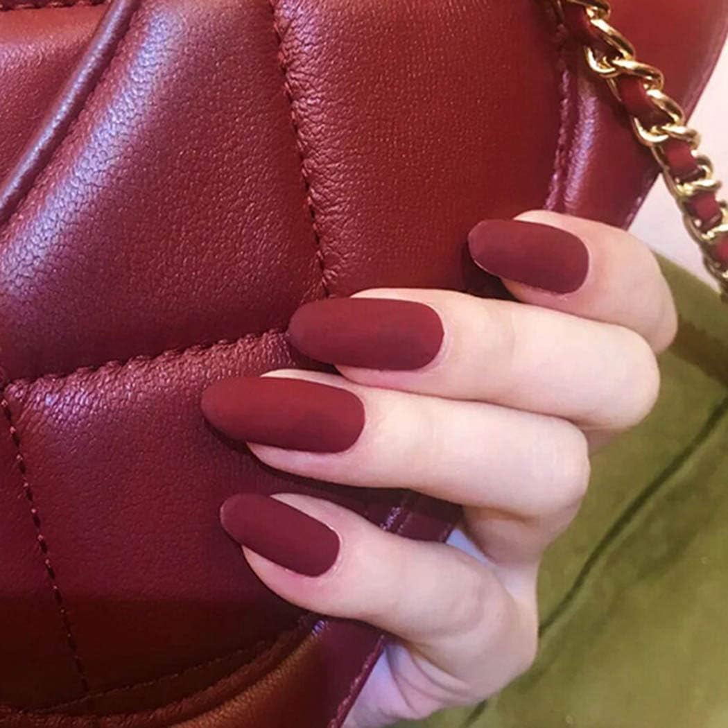 Asooll Matte Red Pure Color False Nails Long Round Full Cover Acrylic Fake Nails Wedding Party Prom Clip Nails Art on Nail for Women and Girls(24Pcs)
