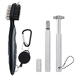 VIPMOON Golf Club Cleaner Kit, 2 Pcs Groove Sharpener Tool and 1 Pcs Club Cleaner Brush Retractable, Groove Sharpener Re-Grooving Tool for Golf Accessories for Men (Silver)