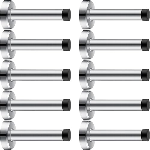 Funrous Tope de puerta de acero inoxidable 304 resistente de 3.7 pulgadas con puntas de goma, protector de pared montado en la pared para Plateado