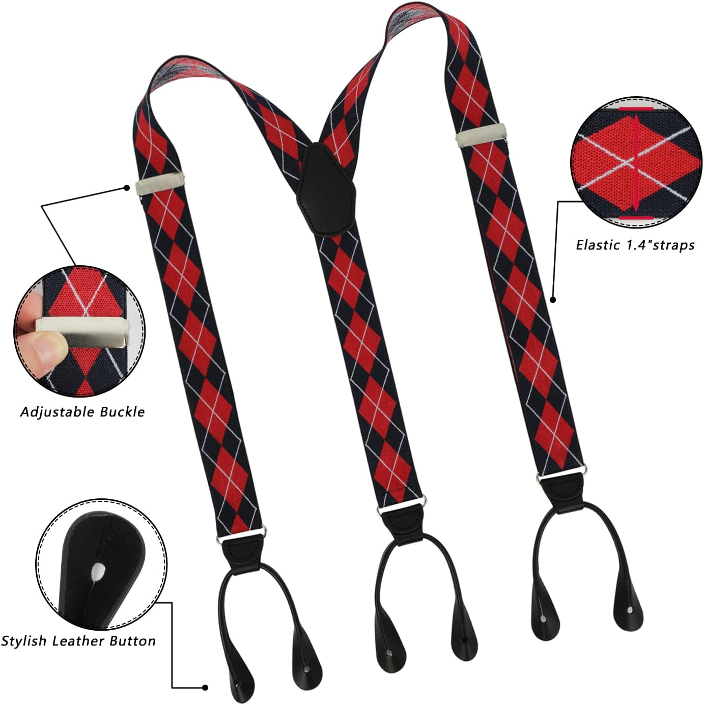 Men Button Suspenders Adjustable,1.4 Inch Wide Heavy Duty Y-Back Elastic Mens Suspenders with Leather Buttons