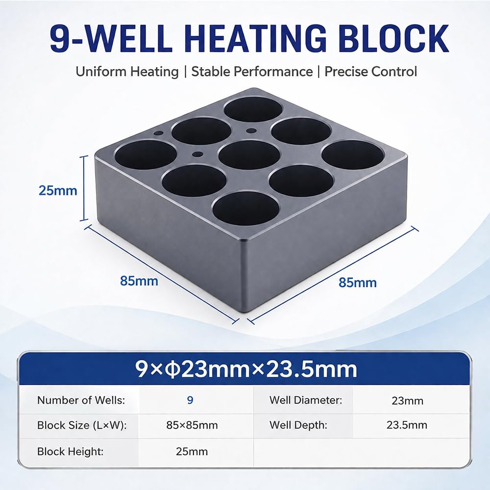 9-Loch-Aluminium-Heizblock 85 x 85 mm CNC-Labor-Kit | CNC-Aluminium-Heizblock, 85 x 85 mm, eloxiert, schnelle Wärmeübertragung, vielseitig im Labor einsetzbar