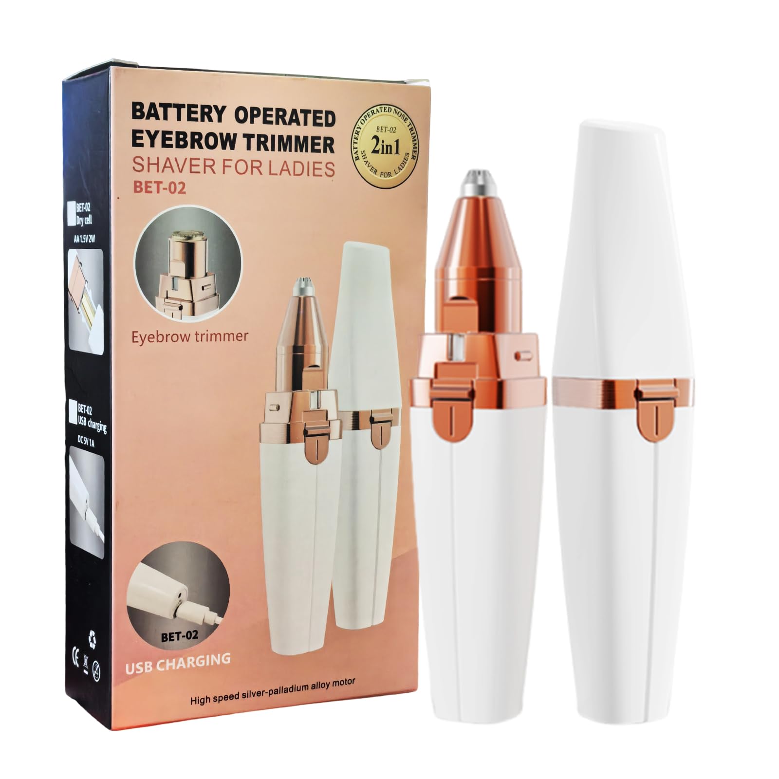 Facial Hair Remover, Eyebrow Trimmer, Portable 2 in 1 Razor & Portable Electric Shaver Painless for Women, Hair Removal Device with Led, Womens Facial