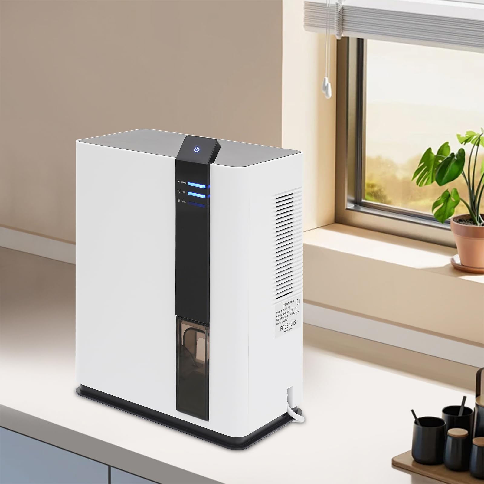 Deumidificatore elettrico compatto 3L bianco silenzioso deumidificatore elettrico con spegnimento automatico, deumidificatore elettrico per casa, camera da letto, cantina, ufficio, base