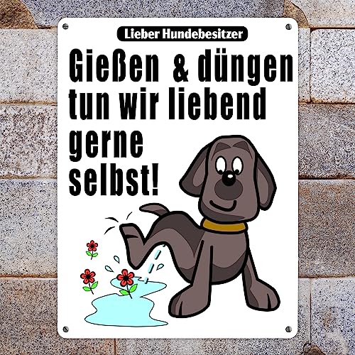 Gießen und düngen - Kein Hundeklo Schild in weiß als lustiges Geschenk für Gartenbesitzer die gegen Hundehinterlassenschaften auf dem Grundstück vorgehen wollen