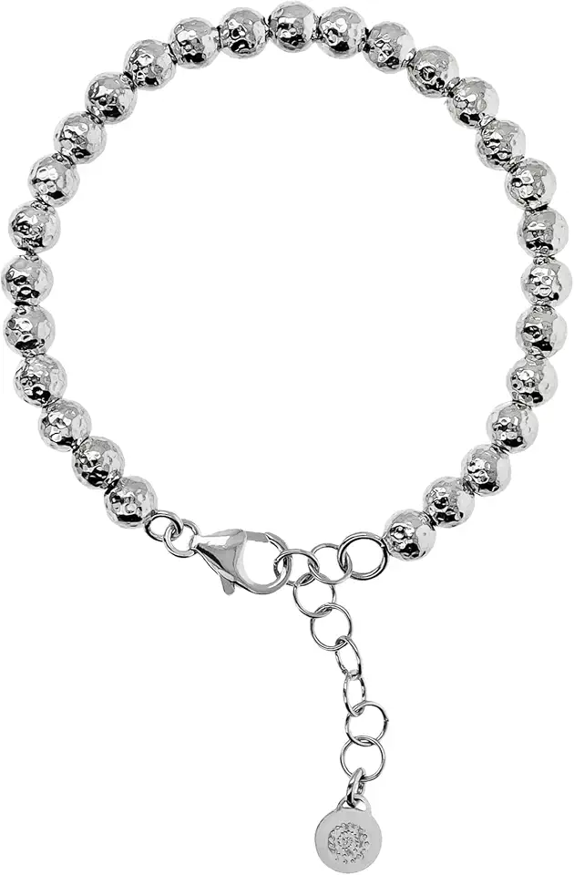 Pulseira feminina banhada a ródio com contas – elegante joia de prata italiana com esferas marteladas – hipoalergênica e sem níquel – feita na Itália – presente para aniversário