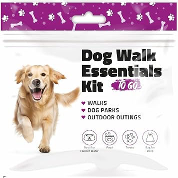 Dog Walking Essentials Kit Travel Pack with Disposable Bowl, Dog Food, Treats & Waste Bag Pet Supplies for Walks, Camping & On-the-Go Use Purple 1