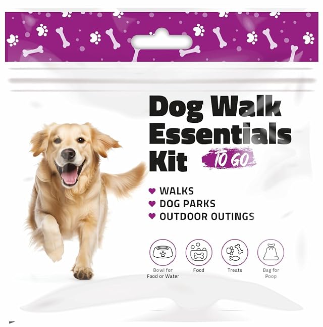 Dog Walking Essentials Kit Travel Pack with Disposable Bowl Dog Food Treats Waste Bag Pet Supplies for Walks