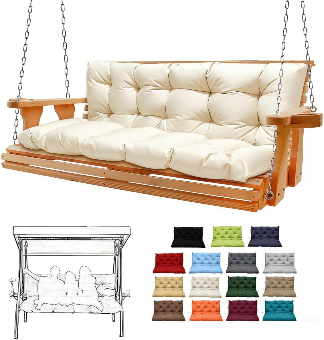 Porch Swing Cushions 3 Seater,Outdoor Furniture Waterproof Bench Cushion with Backrest for Porch,Patio,Backyard,Garden and Lawn(Coffee 48×40 in)
