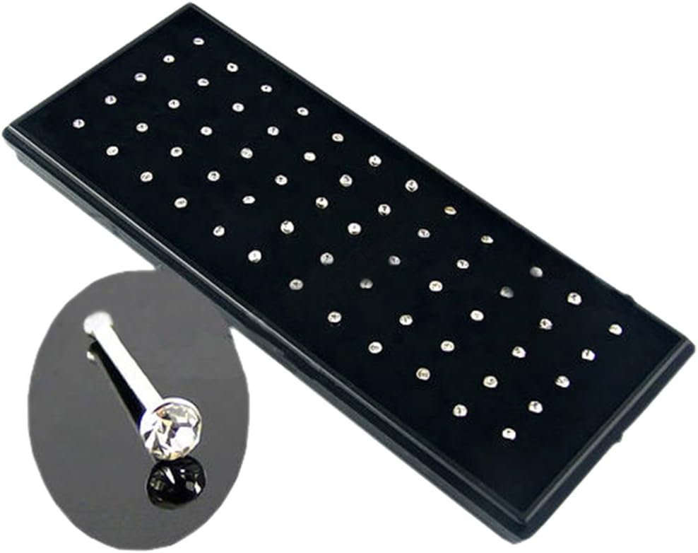 60pcs 20 Gauge Crystal Rhinestone Nose Open Ring Bone Stud Stainless Steel Body Piercing Jewelry (White-60 PCS)