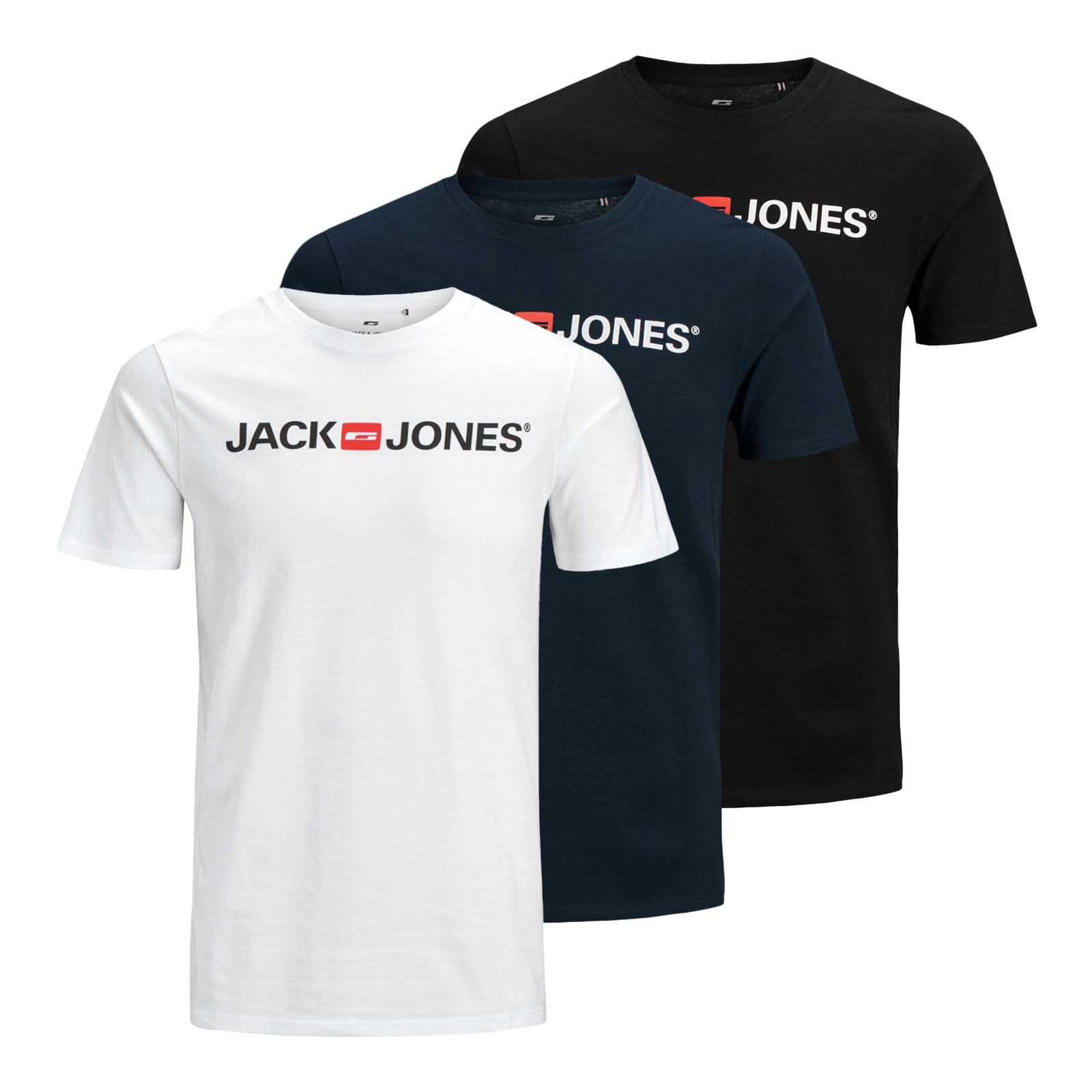 JACK & JONES Men's T-Shirt Logo Tee Crew Neck Pack of 3, Set of 3 (Corp Logo fit: Slim), XXL