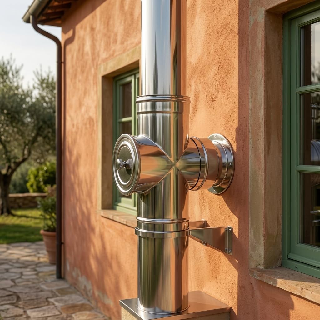 MAKA Raccordo a T 90° con Ispezione Posteriore HT Alte Temperature per Canna Fumaria in Acciaio Inox, per Stufe a Legna e Pellet, Combustibile Solido (Ø 220 mm, AISI 316)
