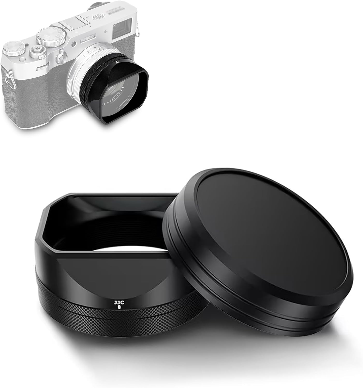 JJC Lens Hood for Fuji Fujifilm X100VI X100V X100 VI V Camera Accessories, Classic Square Metal Protection Hood with 49mm Filter Adapter Ring and Cap, Prevents Glare & Eliminates Vignetting (Black)