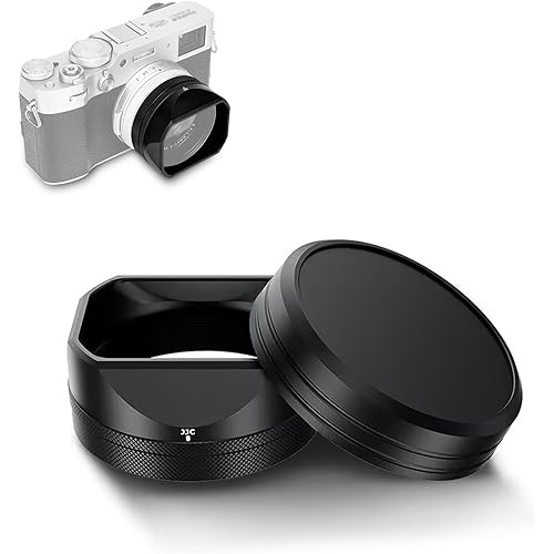 JJC Lens Hood for Fuji Fujifilm X100VI X100V X100 VI V Camera Accessories, Classic Square Metal Protection Hood with 49mm Filter Adapter Ring and Cap, Prevents Glare & Eliminates Vignetting (Black)