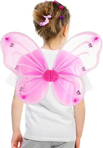 BLUE PANDA 6-Pack Fairy Wings for Girls - Butterfly Wings for Girls with Rhinestone Embellishments - Costume Fairy Party Pack for Dress-Up, Halloween, and Imaginative Play (6 Vibrant Colors)