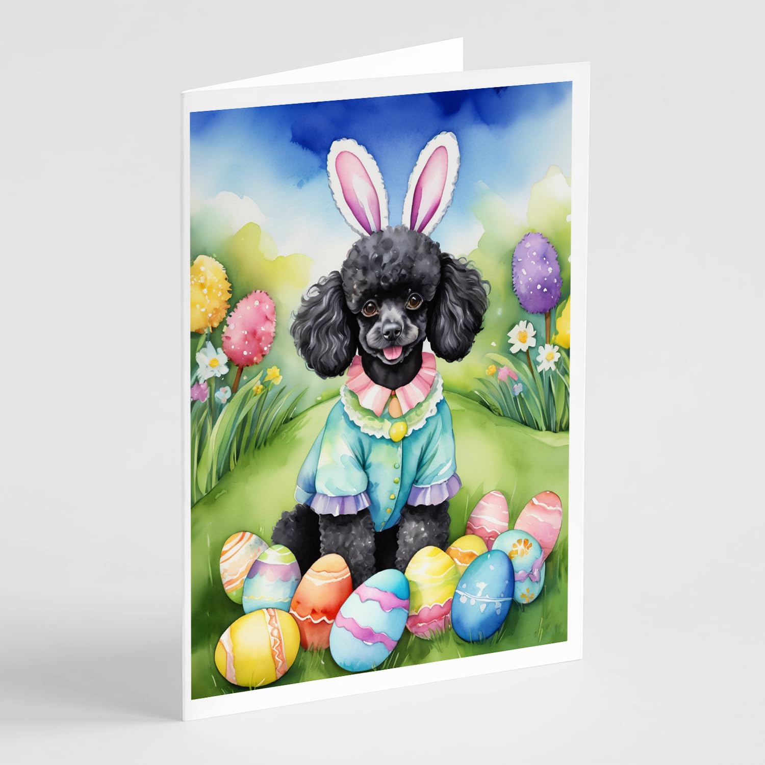 Caroline's Treasures DAC5140GCA7P Black Poodle Easter Egg Hunt Greeting Cards Pack of 8 Blank Cards with Envelopes Whimsical A7 Size 5x7 Blank Note Cards