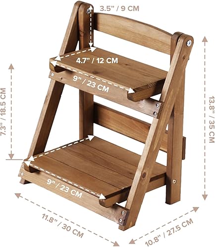 Miniatura 2 de Wood 2-Tier Display Shelf Organizer – Adjustable Tiered Riser Stand for Plants, Candles, Collectibles, Spices, Perfumes Organization – Stackable