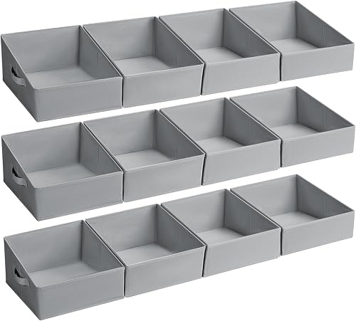 DIMJ Closet Storage Bins 12 Pack - Fabric Storage Baskets for Shelves, Collapsible Clothes Organizer with Handles, Trapezoid Shelf Organization Storage Cubes for Purse, Toys, Books, Towel, Clothes