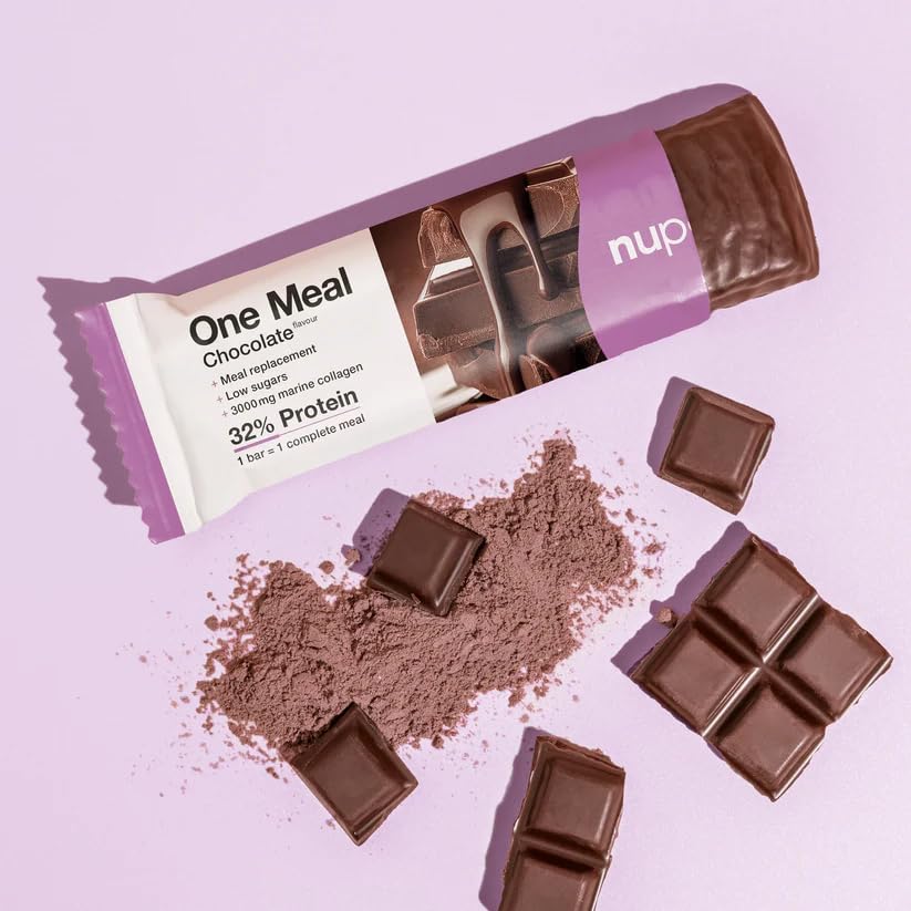 NUPO One Meal Bar – Cioccolato | Gustosa barretta sostitutiva per una dieta equilibrata | Aiuta con la perdita di peso | Ricco di proteine | Con 3000 mg di collagene | 24 vitamine e minerali | 15 x 60