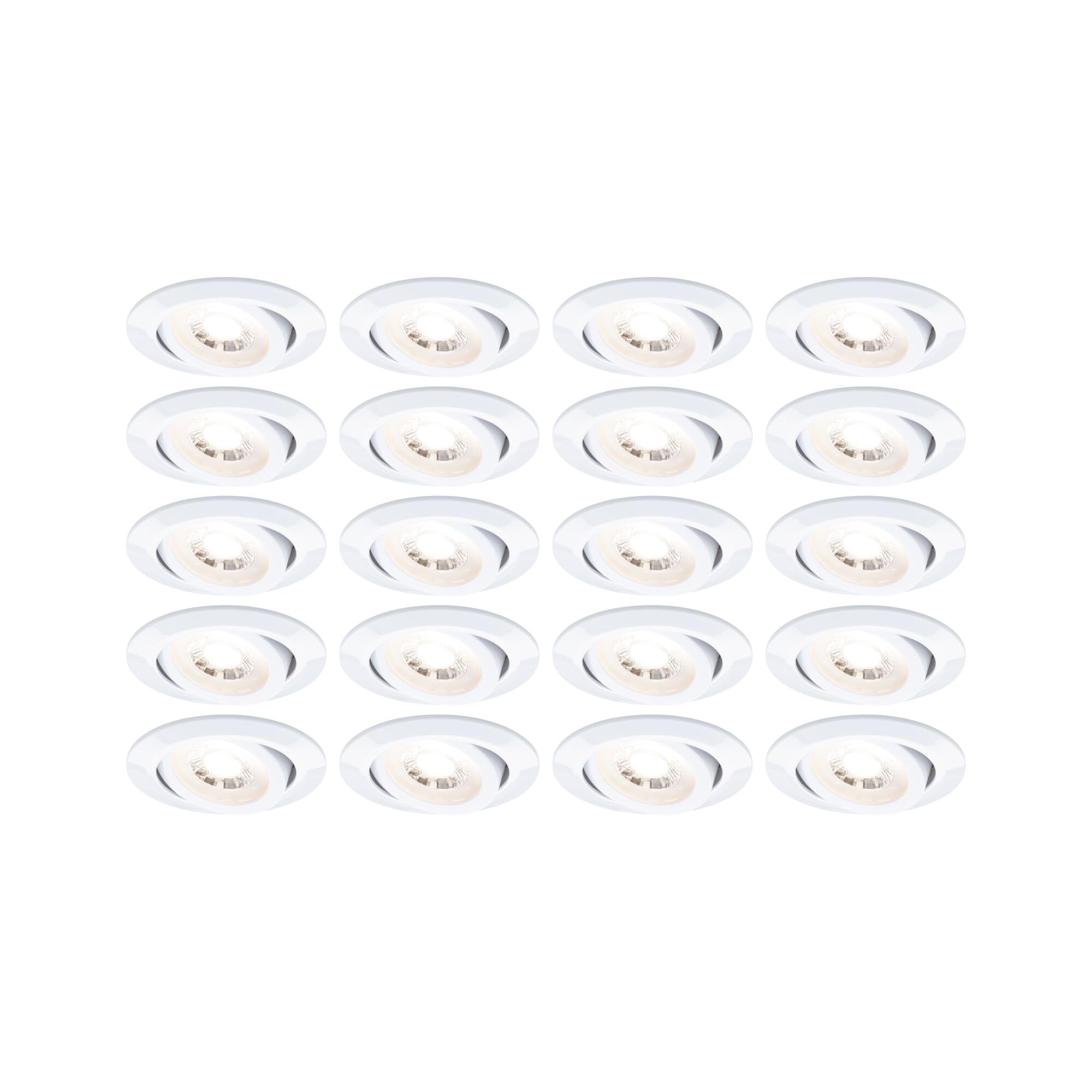 Paulmann 99997 LED Einbauleuchte 20er-Pack schwenkbar 82mm 70° 20x4,8W 20x450lm 230V 3000K Weiß