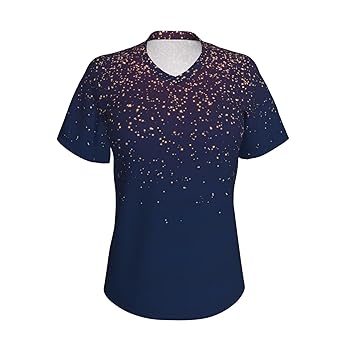 Navy Blue Sky and Stars Print Womens Summer Tops Short