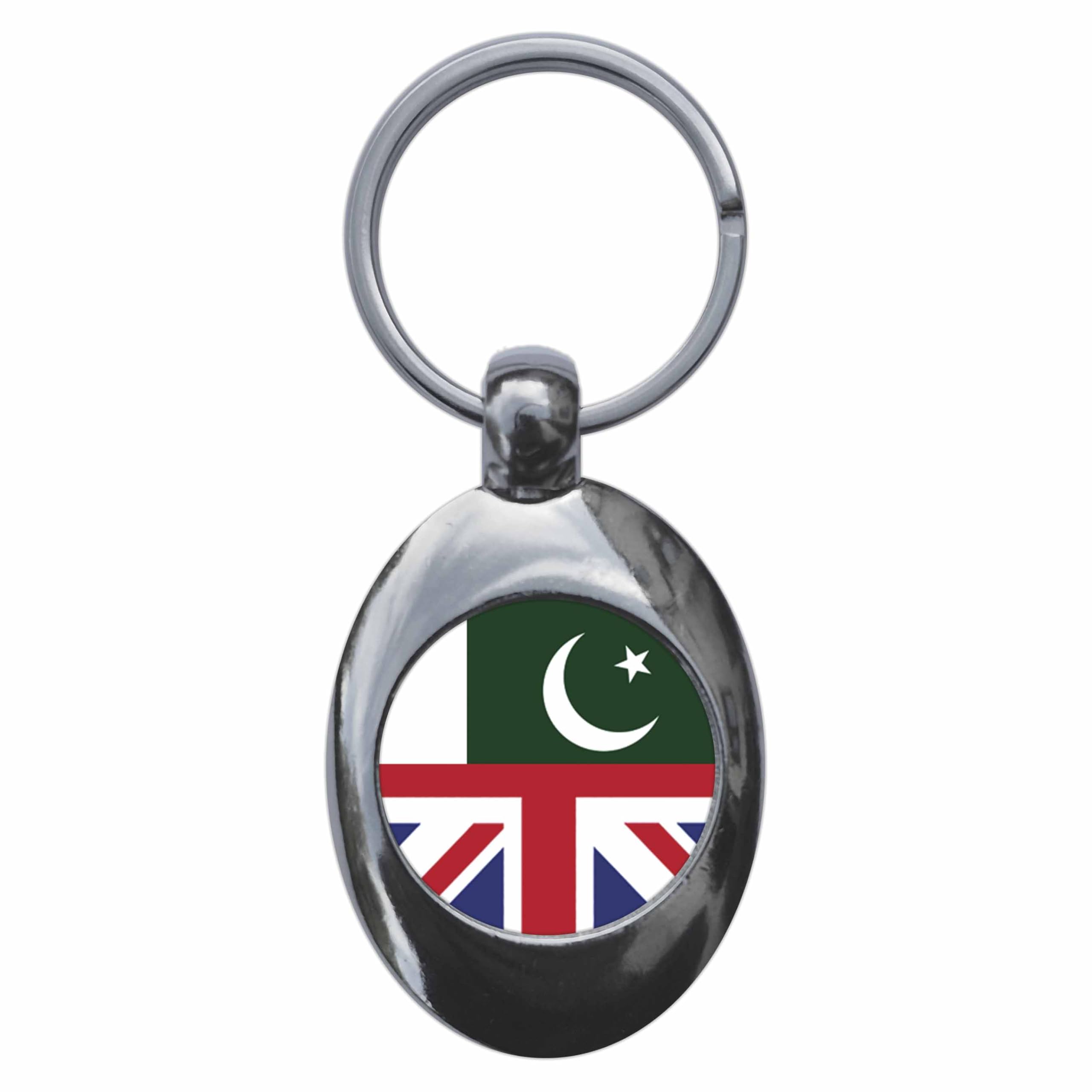 Ozorath Pakistan United Kingdom Split Flag Keyring Keychain With Trolley Coin