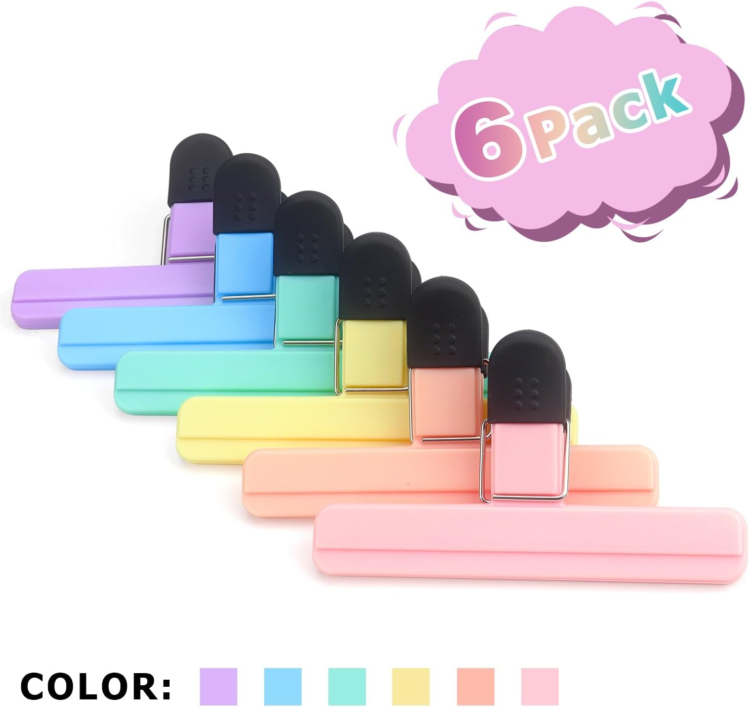 Tamaki 6 Pack Chip Clips, Food Clips, 6 x 3.5 Inch, Pastel