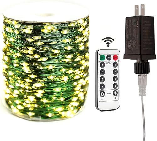 RESNICE Cadena de luces LED para exteriores de 400 pies, impermeable, 1200 luces LED blancas cálidas, enchufe con control remoto, 8 modos para sala