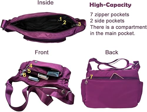 Miniatura 5 de Bolsos cruzados para mujer, bolso de hombro espacioso con múltiples bolsillos, bolso cruzado a la moda, bolso de mano con asa superior