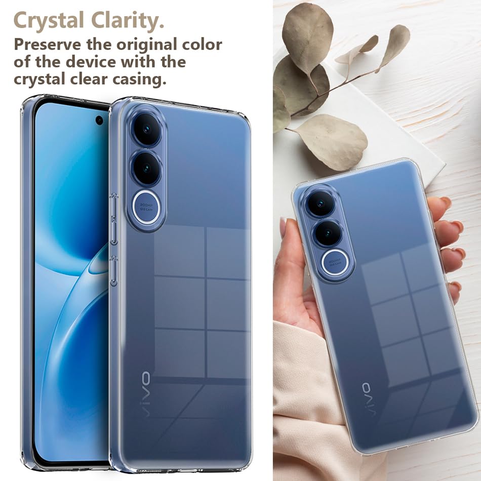 Image of Fashionury Crystal Clear Case for Vivo V70 FE 5G | Yellowing Resistance | Raised Camera Lips | Transparent TPU Silicone | Slim Transparent Cover