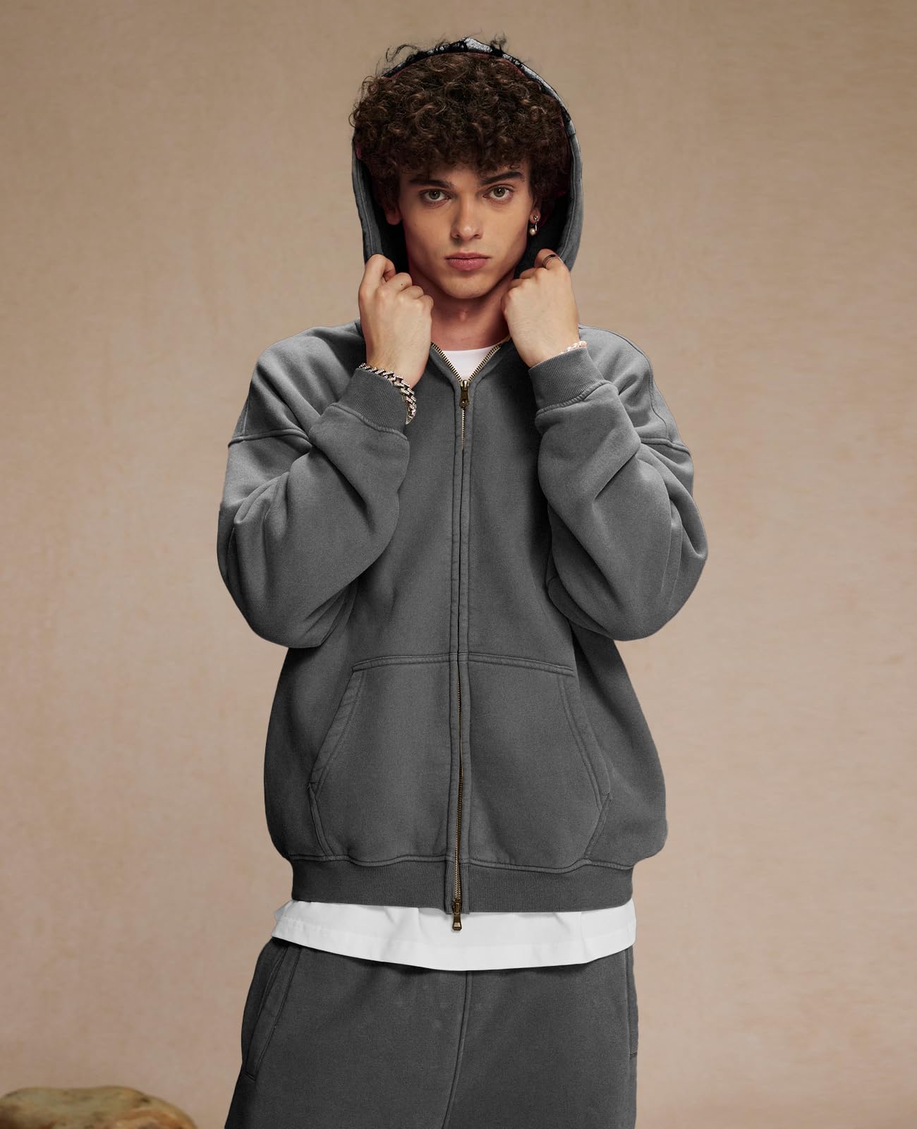 Felpa da uomo con cappuccio in pile con chiusura lampo integrale, oversize, basic, con cerniera, Y2k Hip Hop, felpa unisex con cappuccio