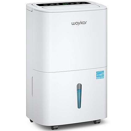 Waykar 80 Pints Energy Star Home Dehumidifier for Spaces up to 5,000 Sq. Ft at Home, in Basements and Large Rooms with Drain Hose, Handle, Auto Defrost and Self-Drying.
