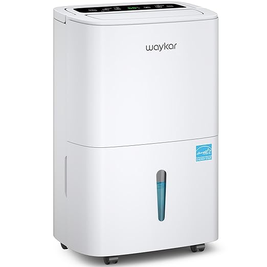 Waykar 80 Pints Energy Star Home Dehumidifier for Spaces up to 5,000 Sq. Ft at Home, in Basements and Large Rooms with Drain Hose, Handle, Auto Defrost and Self-Drying.