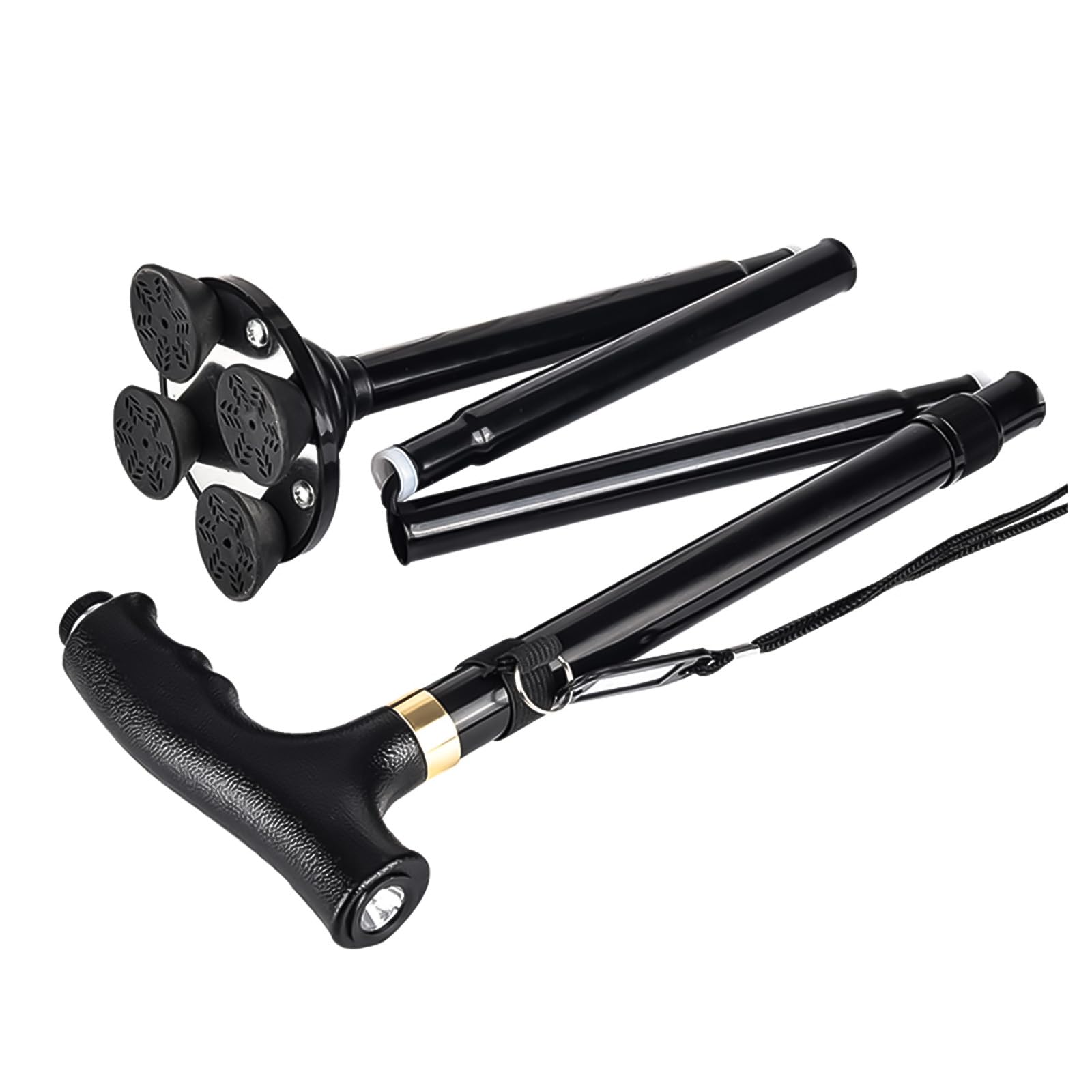 Bastón Plegable con Luz LED Ligero Portátil Bastón de Viaje 5 Niveles Altura Ajustable Base Antideslizante 4 Puntos para Hombres y Mujeres