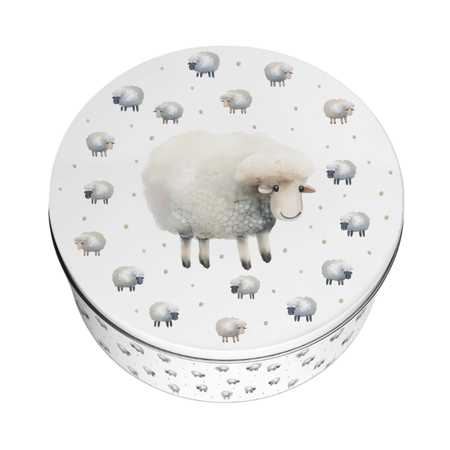 Purely Home Spring Sheep Large Cake Tin - Homeware Gifts Round Metal Storage Container for Baking 23 x 10cm