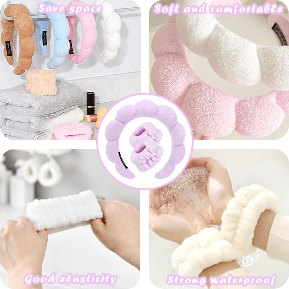 Opaski spa do mycia twarzy, zestaw na nadgarstek, gąbka, makijaż, pielęgnacja skóry, opaska na nadgarstek, bąbelki, miękki ręcznik frotte, opaska do włosów dla kobiet, puszyste, nakrycia głowy,