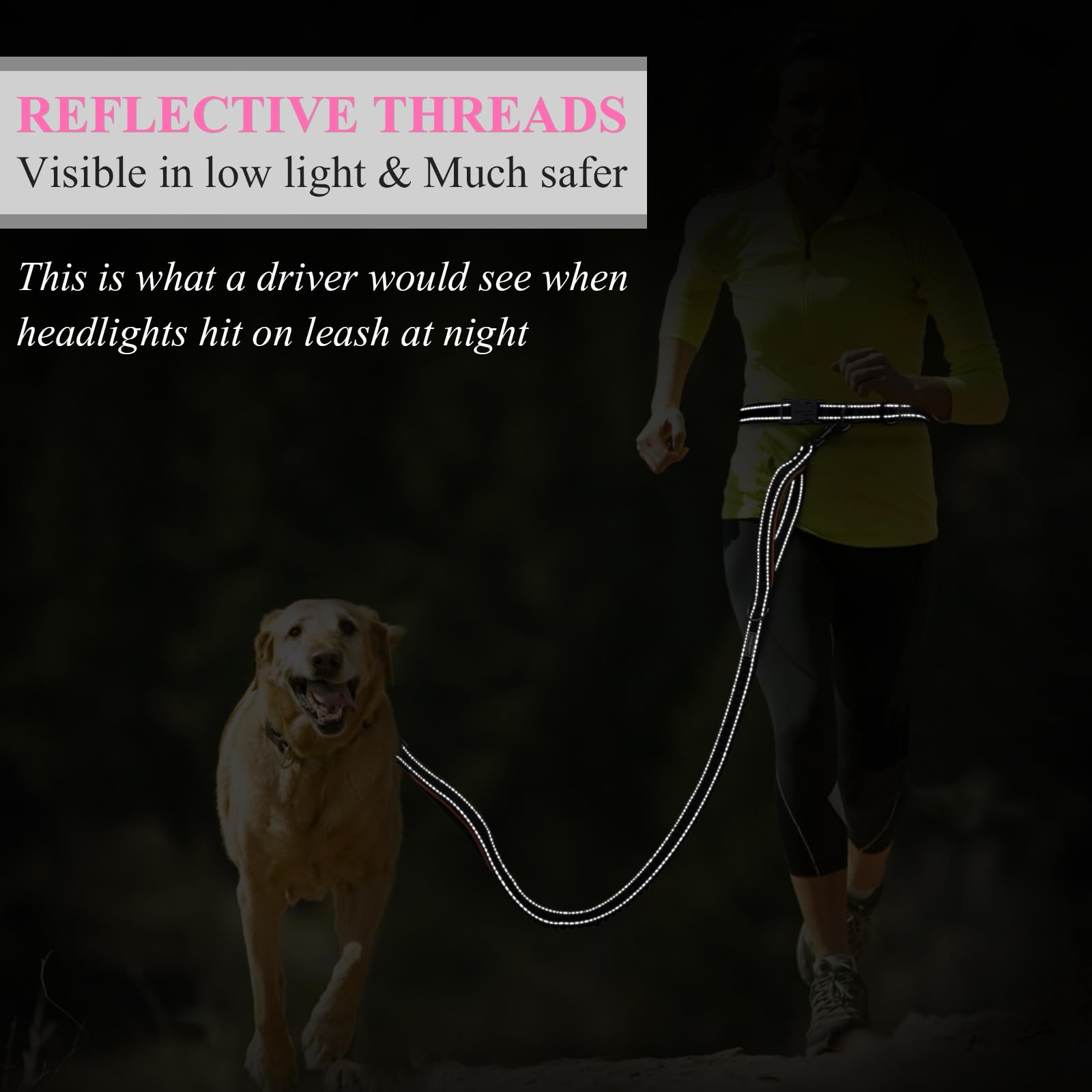 VIVAGLORY Hands Free Dog Lead Bungeeone Waist Dog Lead with Belt for Running Walking & Jogging - Image 4