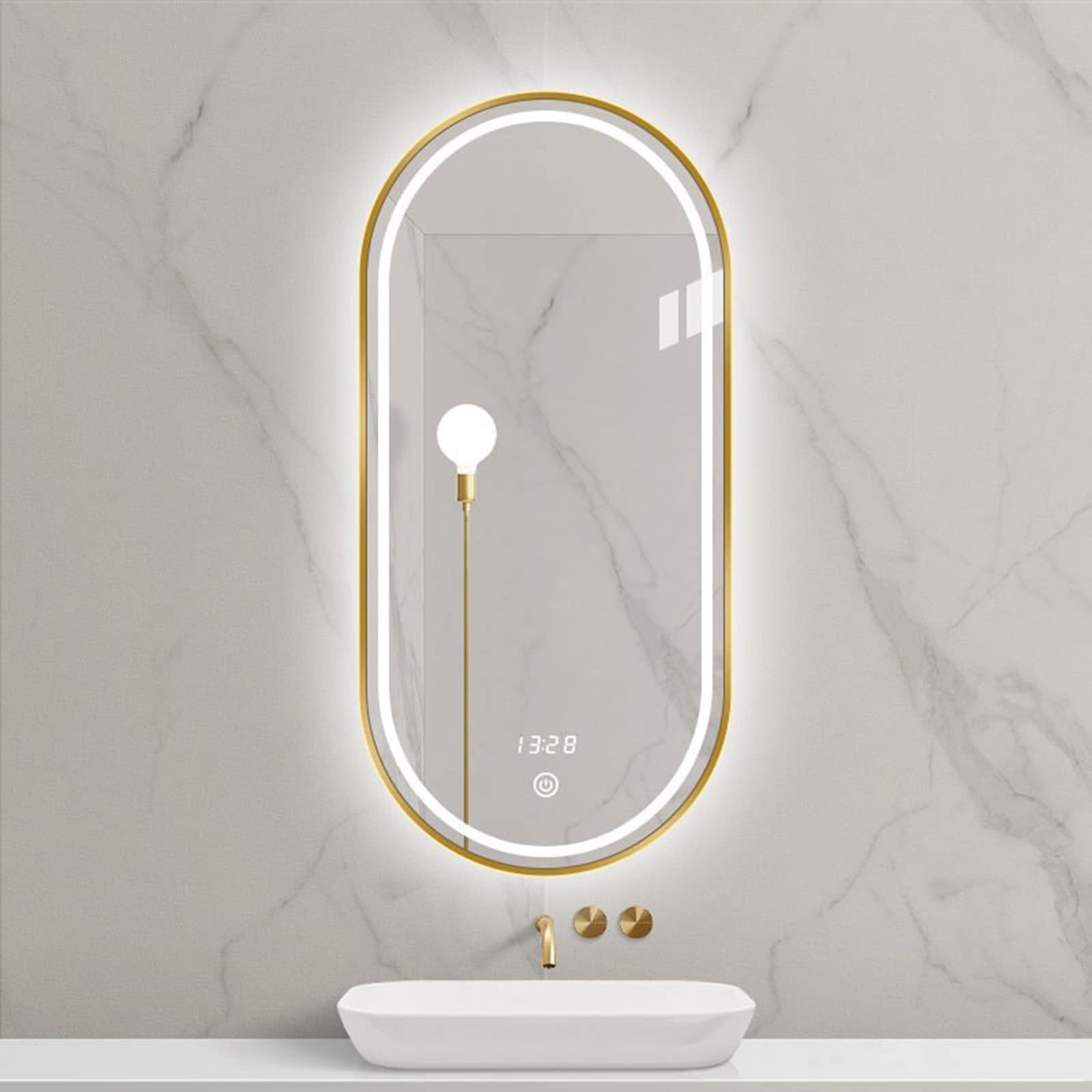 GLFNB Espejo De Pared Ovalado para Baño LED con Marco De Metal, Espejo De Baño, Espejo De Tocador con Iluminación Inteligente, Regulable En 3 Colores, Interruptor Táctil (Color: Dorado