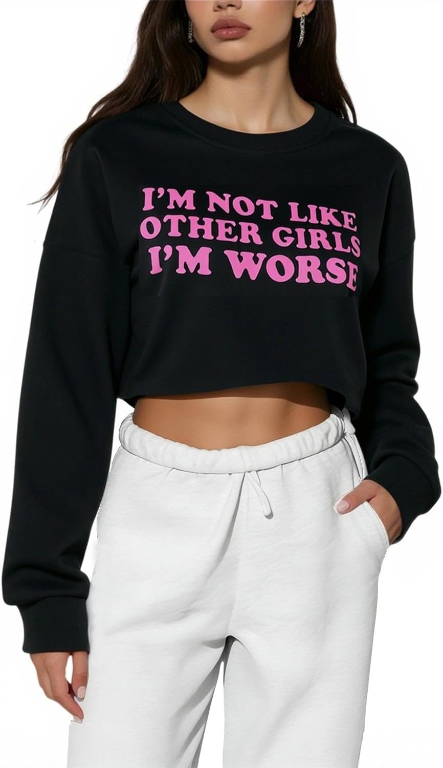 Tarotong Womens V Neck Long Sleeve Cropped Sweatshirt Loose Fit Casual Workout Shirts Crop Tops Pullover