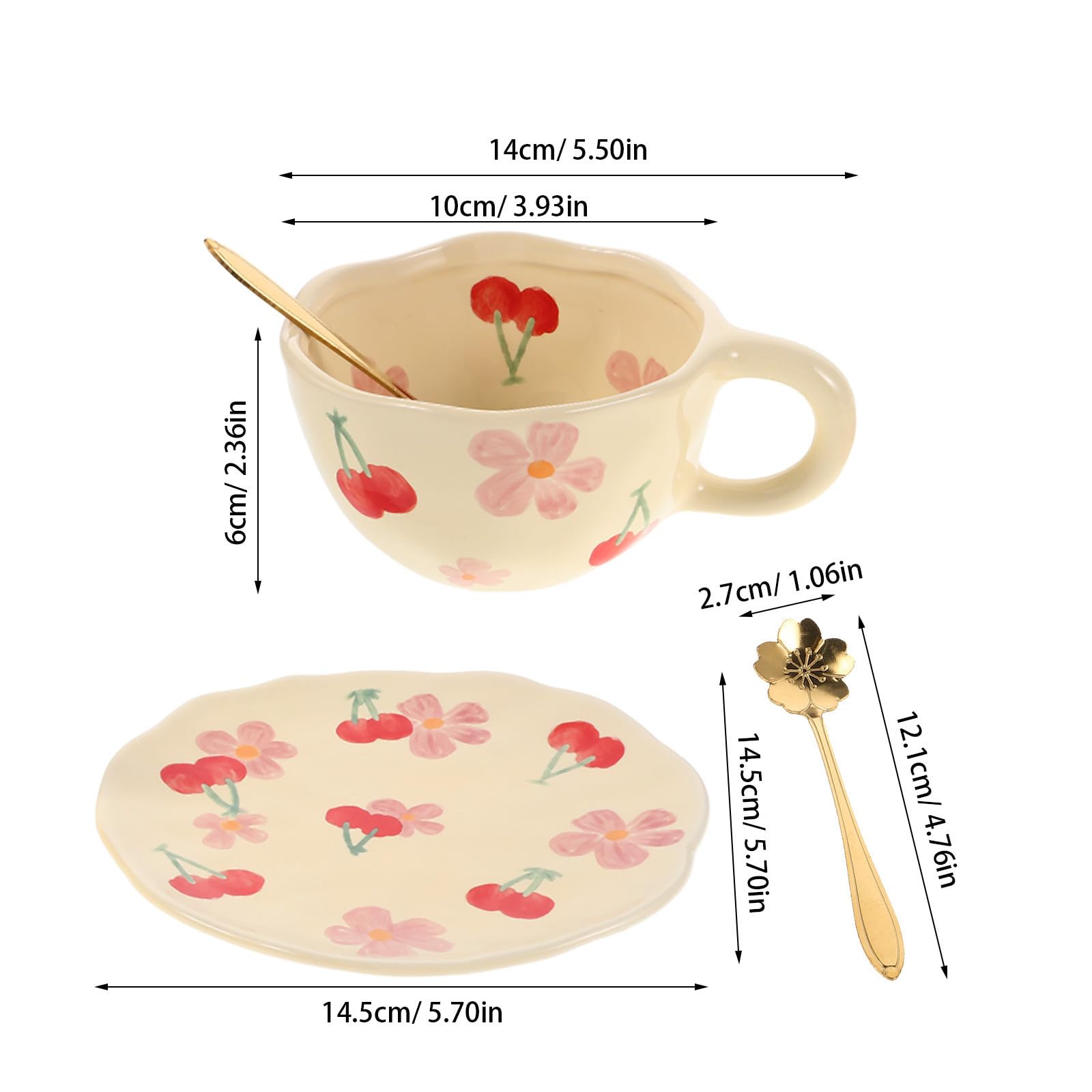 Juego de Taza de Café Adecuado para Reuniones Familiares y Descansos en Oficina de Cerámica Rosa con Platillo y Cuchara, Diseño Único Resistente que Previene Manchas