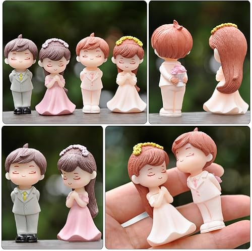 Miniatura 3 de 2 pares de adornos de muñeca para parejas, centros de mesa de comedor, mini sombrero de copa para novia y novio, estatua de enamorado, figuritas de