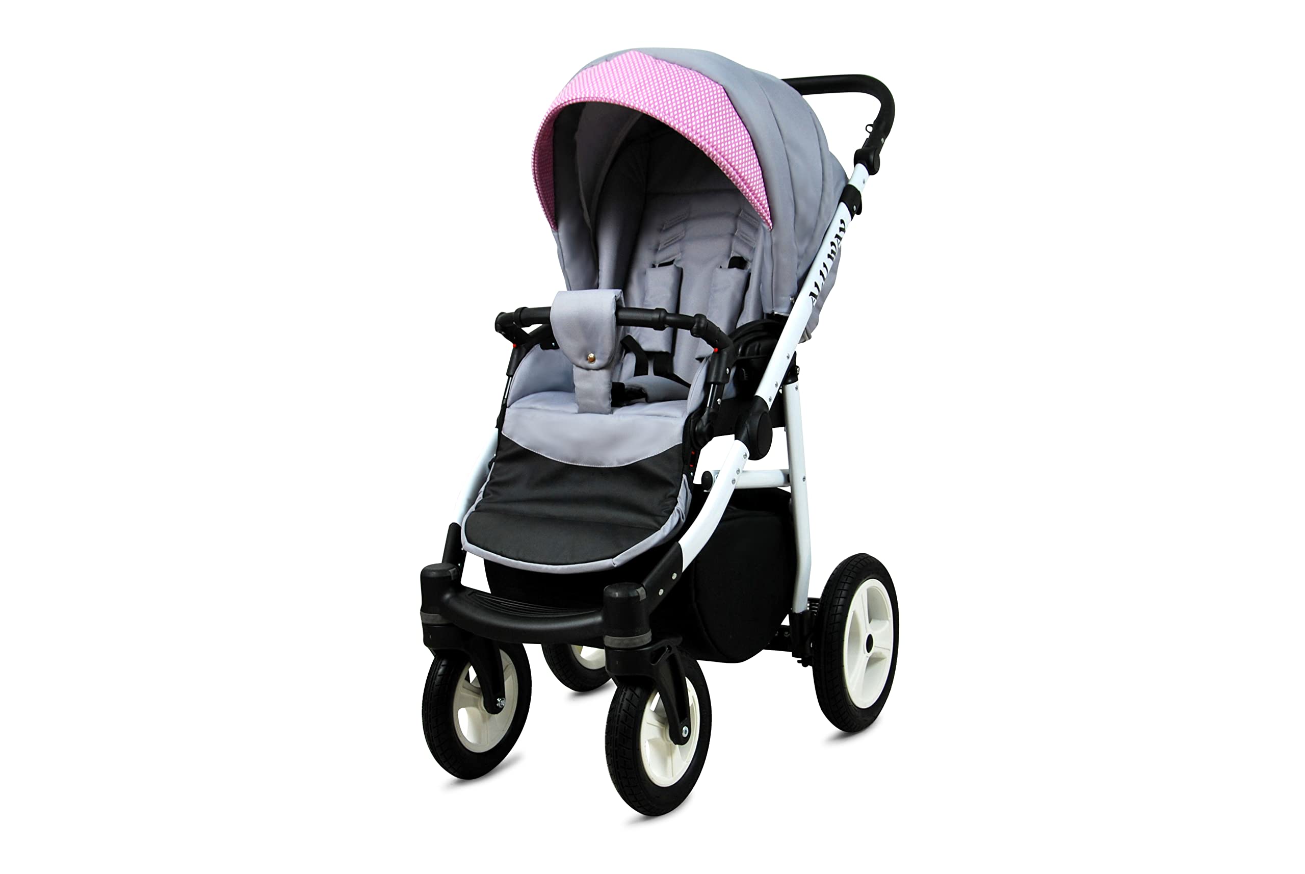 BabyLux Aluway 2 in 1 Sistema da viaggio per bambini Carrozzina Passeggino Regolabile Parapioggia Staccabile Coprigambe Da neonato a bambino Pneumatico in schiuma di poliuretano Light Pink