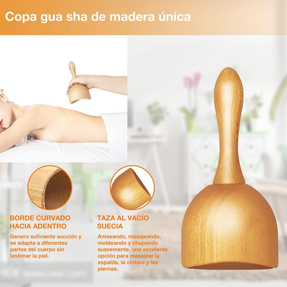 BLUEZY Set de 4 Maderoterapia Kit Masajeador Rodillo Anticelulitico de Madera, Rodillo Masaje Muscular Gua Sha Masajeador para Cuello, Piernas, Espalda y Cuerpo Alivio del Dolor