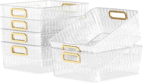 Paquete de 6 cubos organizadores transparentes de despensa, contenedores de almacenamiento de plástico con asa para cocina, refrigerador,