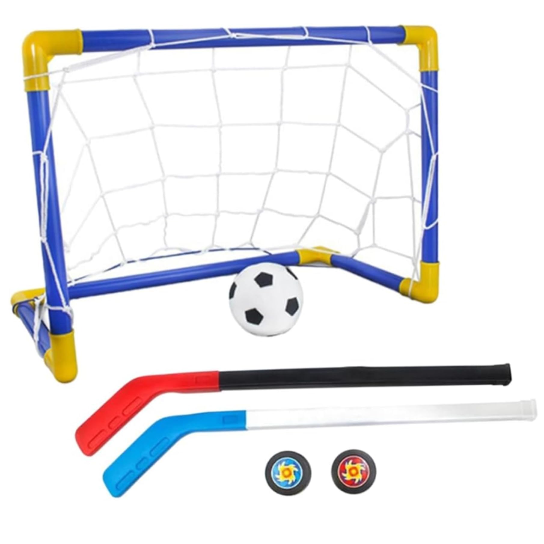 Set da Calcio per Mini Hockey 2 in 1 con Mini Rete, Mazza da Hockey, Pallone da Calcio e Pompa per palloni, Porte da per Bambini