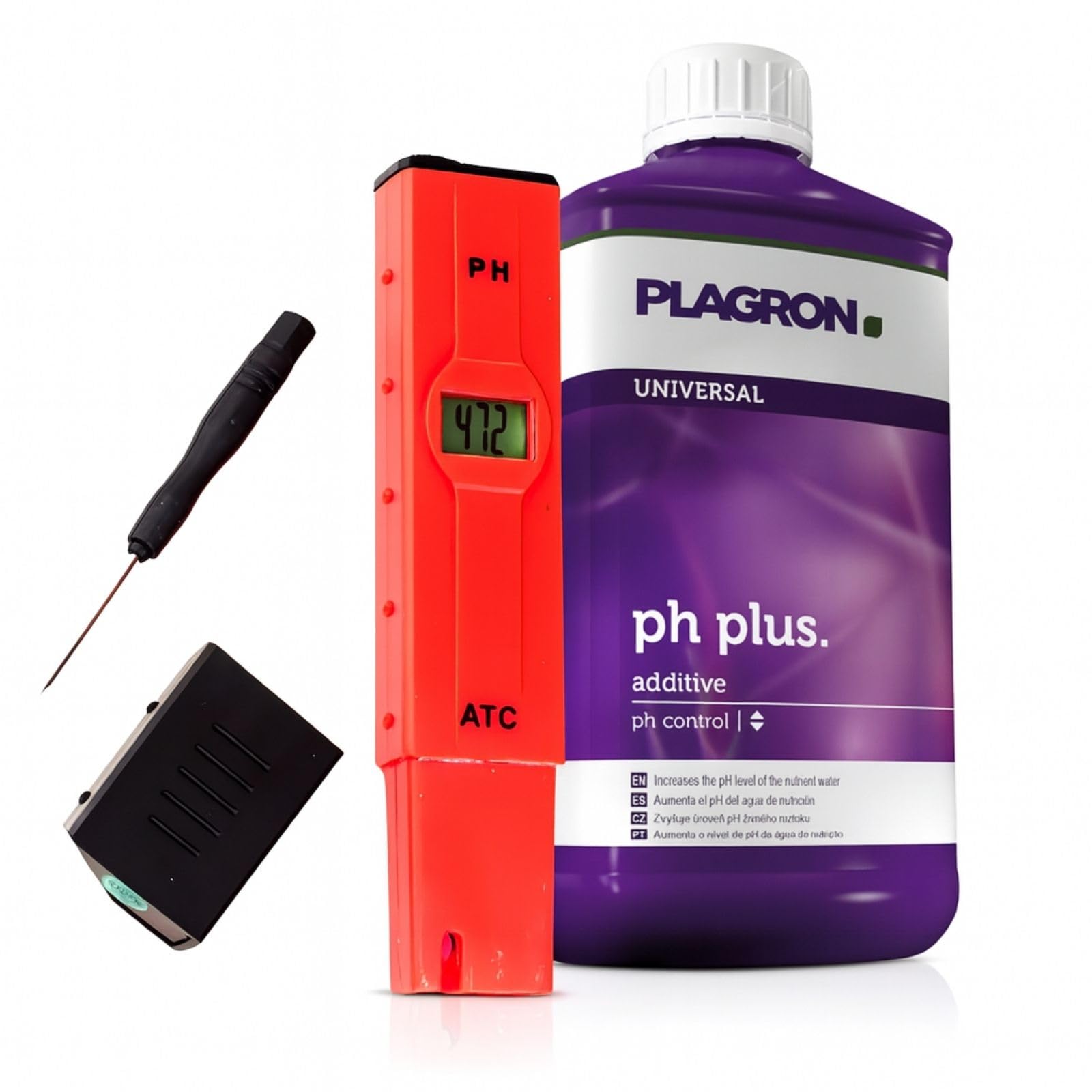 Weedness Plagron pH+ Plus 500 ml + pH-Messgerät - pH-heber Grow Anbau Indoor Dünger Pflanzen Blumen Granulat Ph Plus Flüssig Heben