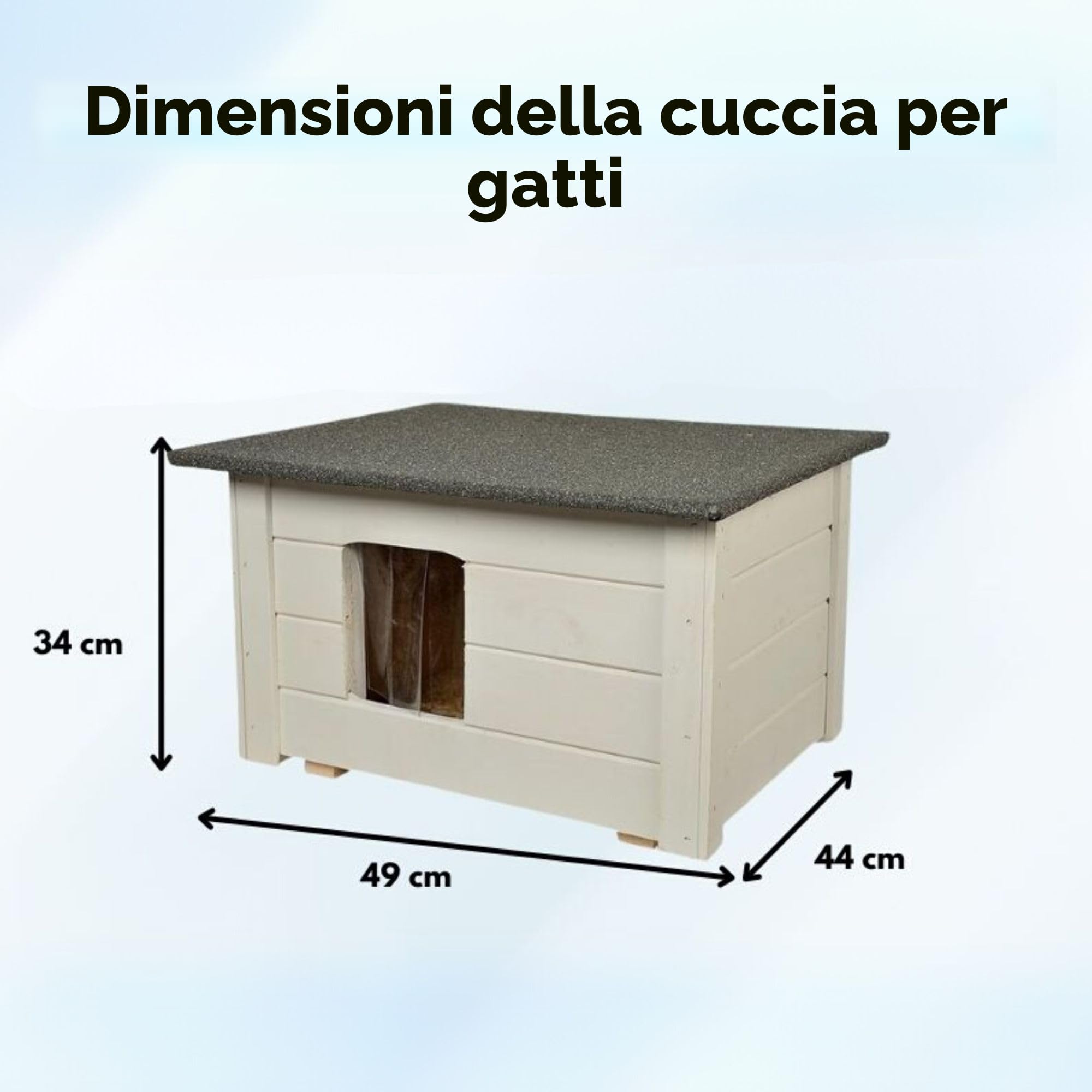 Piccola casetta per gatti per esterni, in legno, isolata, per giardino o terrazza, casetta per animali da esterni, 59 x 49 x 34 cm, colore grigio