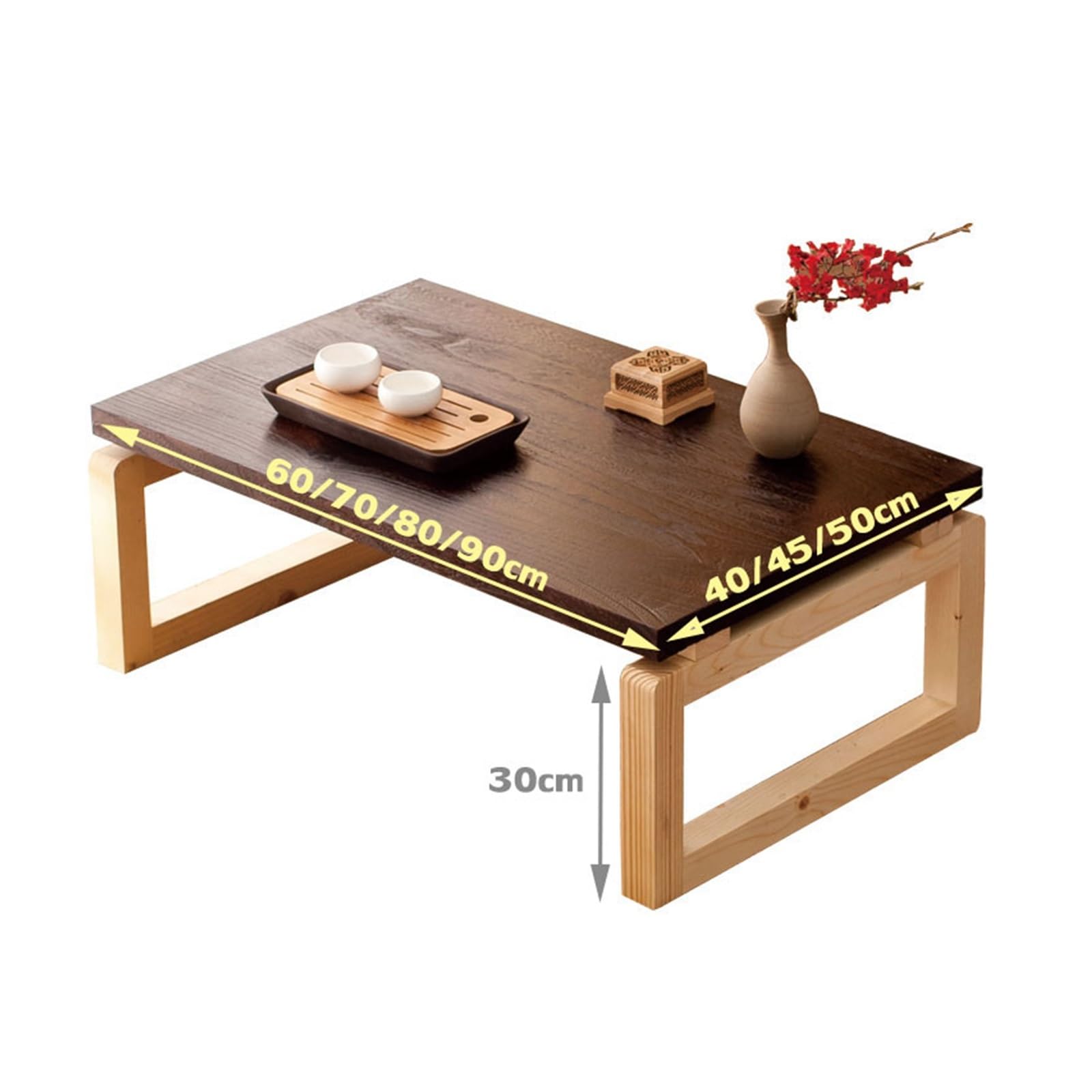 Table de salle à manger pliable en bois – Table basse polyvalente pour sièges au sol, style Kotatsu, table d'appoint polyvalente pour salon, chambre à coucher, bureau – Marron 80 x 50 x 30 cm