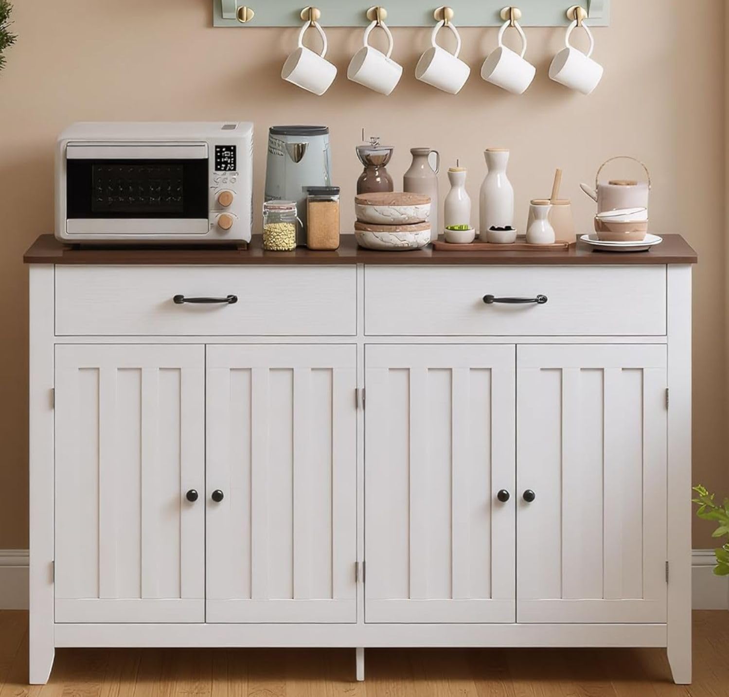 Credenza Cucina,Mobile da Cucina con Piano, con 4 Doors and 2 Drawers,per Soggiorno, Cucina, Sala da Pranzo,140 x 40 x 89CM,Retro