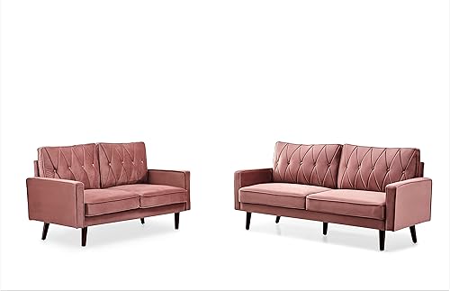 Container Furniture Direct S5739N - Sofá de terciopelo copetudo de estilo moderno para sala de estar con tapicería de tela suave y marco de madera